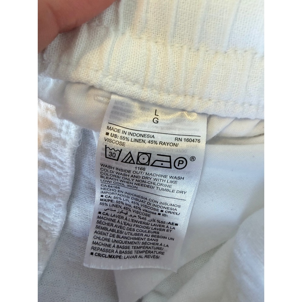Womens White Linen Blend Drawstring Pull On Shorts Large Classic Summer Beach - Picture 6 of 7